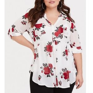 Torrid Sz 2 Emma Babydoll Tunic Chiffon Floral